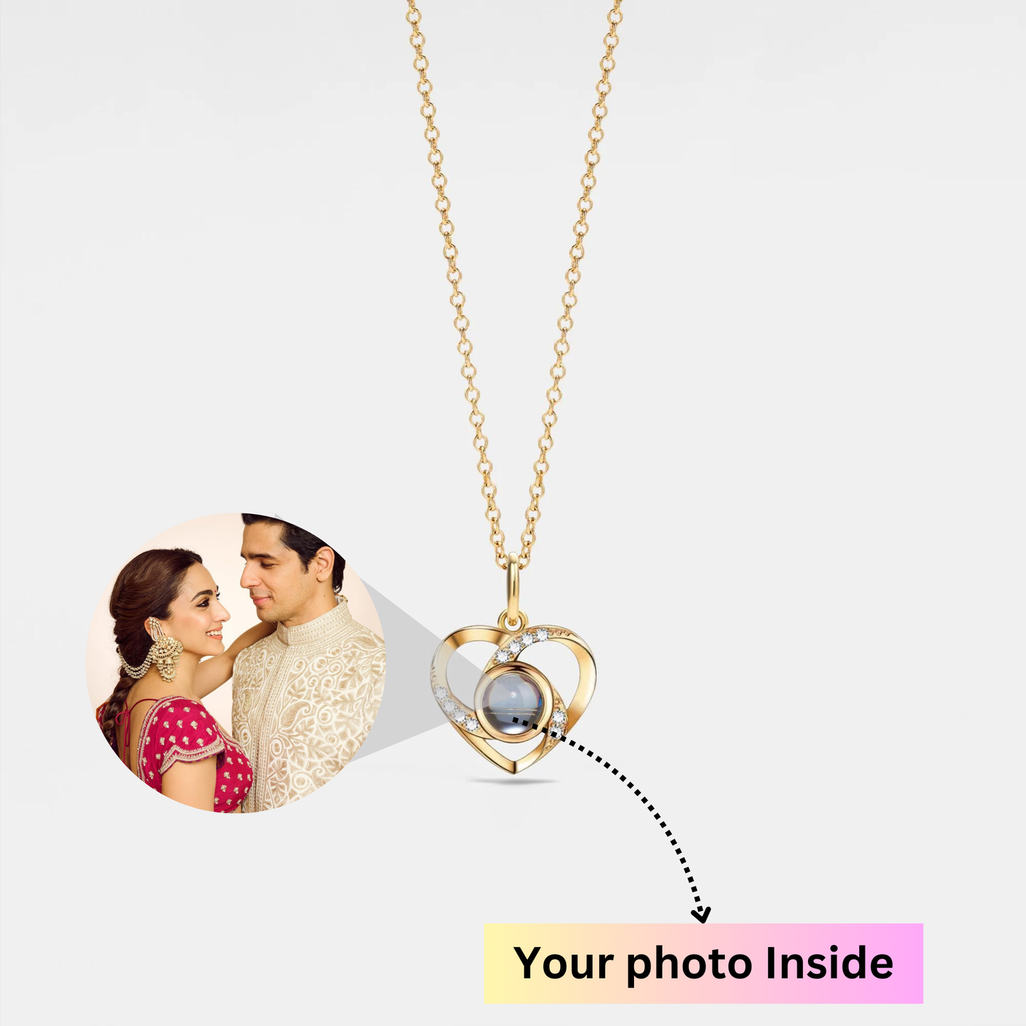 Custom Heart Photo Projection Necklace